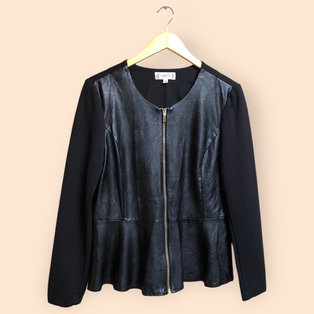 Nanette Lepore Faux Vegan Leather Black Moto Full Zip Shirt Jacket Designer M